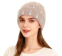 Gorro de punto para mujer con brillantes y gotas, cálido gorro de invierno de doble capa, gorro brillante para carnaval, fiesta, uso diario, forro interior suave, gorro elástico