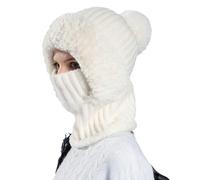 Gorro de punto para mujer, forro polar, bufanda de invierno, gorro de nieve, orejeras de felpa con pompón, Blanco, talla única-M