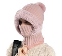 Gorro de punto para mujer, forro polar, bufanda de invierno, gorro de nieve, orejeras de felpa con pompón, Rosado, talla única-M