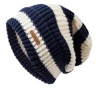 Gorro de punto para mujer, grueso, acanalado, holgado, de invierno, a rayas, cálido, elástico, suave, de poliéster, para clima frío, uso diario, azul y blanco (azul y blanco)