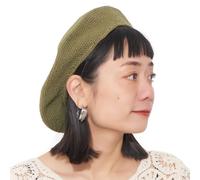 Gorro De Punto Tam para Mujer Y Boinas Hombre, Gorro De Ganchillo 100% Algodón, Boina Francesa Hecha A Mano para Verano E Invierno Caqui