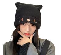 Gorro de punto trenzado para mujeres, hombres, niñas y adolescentes, gorro de punto acanalado con orejas de gato, suave, frío, acogedor, para otoño e invierno, para exteriores, Negro, Talla única