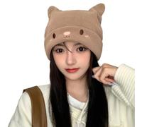 Gorro de punto trenzado para mujeres, hombres, niñas y adolescentes, gorro de punto acanalado con orejas de gato, suave, frío, acogedor, para otoño e invierno, para exteriores, caqui, Talla única