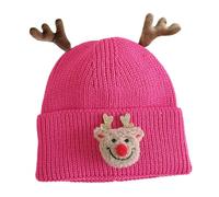 Gorro de punto versátil, elegante y cálido, para padres e hijos, cuernos de ciervo para actividades al aire libre en otoño e invierno, tejido para padres e hijos, Rosa Roja, Talla única