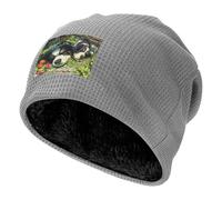Gorro de Punto Waffle con diseño de Cachorro Pintado al óleo, Ligero y cálido, Gris Claro, para Todo Tipo de atuendos Informales.
