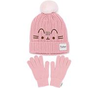 Gorro de pusheen y guantes Mujeres gato rosa de punto de invierno