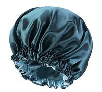 Gorro de satén de seda para dormir, gorro de satén para dormir, gorro de dormir de satén para cabello natural y rizado (circonita azul)