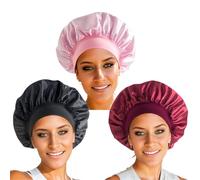 Gorro De Saten para Dormir, Regerly 3 Piezas Gorro De Seda Gorro De Seda para Dormir Gorro Saten Pelo Rizado con Banda Ancha Elástica para Mujeres y Niñas(Negro, Rosa, Burdeos)