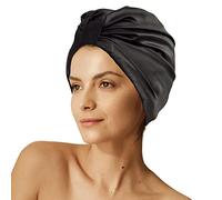 Gorro de seda de dormir Sleep&Glow - Pelo sano y brillante - Para dormir - Para maquillaje y lavado de cara - 2 capas de seda 100% natural de morera de grado 6A de 19 mm - correa ajustable (Negro)