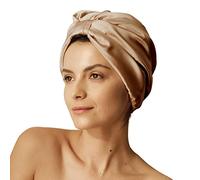 Gorro de seda de dormir Sleep&Glow - Pelo sano y brillante - Para dormir - Para maquillaje y lavado de cara - 2 capas de seda 100% natural de morera de grado 6A de 19 mm - correa ajustable (caramelo)