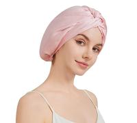 Gorro de seda de morera 100 % para mujeres durmientes, gorro de seda de grado 6A de 22 momme, envoltura de pelo de seda con banda elástica que se mantiene en la cabeza toda la noche (1 unidad, rosa)