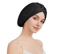 Gorro de seda de morera 100 % para mujeres durmientes, gorro de seda de grado 6A de 22 momme, envoltura de pelo de seda con banda elástica que se mantiene en la cabeza toda la noche (1 unidad, negro)
