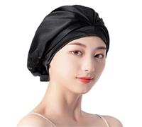 Gorro De Seda Gorro de dormir seda Mulberry 16MM, gorro ducha 1 capa, for el hogar, Protector capó for cuidado del cabello(Black)