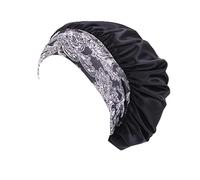 Gorro de seda islámica musulmana de satén para mujeres negras, banda ancha elástica, estilo étnico indio, gorro para el cabello, gorro de quimioterapia, sombreros para mujer, cáncer, O negro., Talla