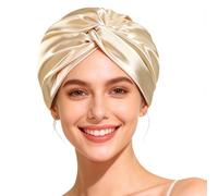 Gorro de Seda para Dormir,22momme gorro seda dormir,100% Seda Morera Para Dormirs, Suave y Cómodo, para Todo Tipo de Cabello,Doble Cara Se Puede Usar Suave y Cómodo, Mujeres y Chicas(Caqui)