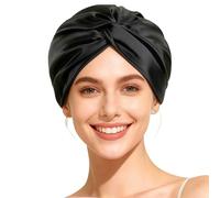 Gorro de Seda para Dormir,22momme gorro seda dormir,100% Seda Morera Para Dormirs, Suave y Cómodo, para Todo Tipo de Cabello,Doble Cara Se Puede Usar Suave y Cómodo, Mujeres y Chicas(Negro)