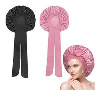 Gorro de Seda Para Dormir Ajustable,Satin Bonnet Antideslizante,Con Banda Elástica,Doble Capa para Suave de Satén,Seda Morera para el Condado del Cabello de Las Mujeres Reutilizable (Rosa+Negro)