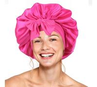 Gorro de seda para mujeres durmientes, gorro de satén de doble capa con banda elástica ajustable para cabello rizado (rosa intenso)