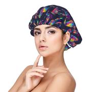 Gorro de seda satinada con estampado de Pitbull de dibujos animados de neón para mujeres durmientes, gorro de satén ajustable de doble capa para cabello rizado