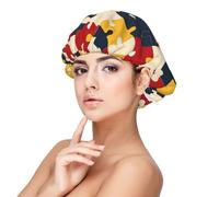 Gorro de seda satinada con estampado de rompecabezas colorido para mujeres durmientes, gorro ajustable de doble capa de satén para cabello rizado