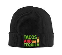 Gorro de Tacos y Tequila de Punto, Divertido Gorro de Invierno para Hombres y Mujeres, Bonito Gorro de Punto Negro