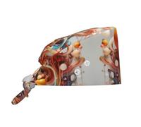 Gorro de trabajo con estampado 3D de espirales y bolas coloridas - Ajustable, repelente al agua - para enfermeras, chefs, spa y ducha