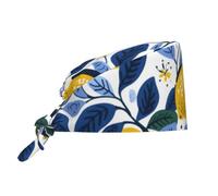Gorro de trabajo con estampado artístico de limón para hombres y mujeres, gorro de limpieza con banda para el sudor, gorros quirúrgicos ajustables y cómodos, gorros transpirables con cierre de lazo