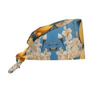 Gorro de trabajo con estampado de flores de limón para hombres y mujeres, gorro de limpieza con banda para el sudor, gorros quirúrgicos ajustables y cómodos, gorros transpirables con cierre de lazo
