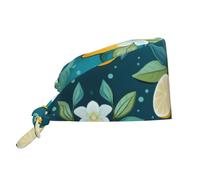 Gorro de trabajo con estampado de limón para hombres y mujeres, gorro de limpieza con banda para el sudor, gorros quirúrgicos ajustables y cómodos, gorros transpirables con cierre de lazo para enfe