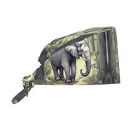 Gorro de trabajo de limpieza con estampado de elefante caminante con correa ajustable, adecuado para chefs, trabajadores de gimnasio y otras aplicaciones de trabajo, color negro