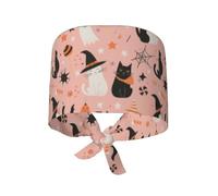 Gorro De Trabajo Lindo Gato Brujo Y Fantasma De Halloween Gorros De Ducha Ajustable Reutilizable Gorro Turbante para Trabajador Chef Belleza
