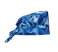 Gorro de trabajo transpirable, diseño de camuflaje, color azul, para enfermería, cirujano, unisex, para mujeres y hombres, con lazo elástico