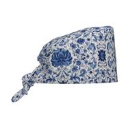 Gorro De Trabajo Unisex, Flores Blancas Y Azules Cubren Cabeza Suave, Cómodo Head Caps para Mujer Hombre