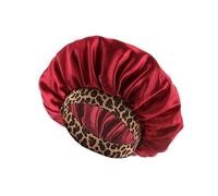 Gorro for dormir de satén, gorro for dormir nocturno, gorro for el cuidado del cabello, gorro de ducha de ala ancha de seda de leopardo Popular(Red)
