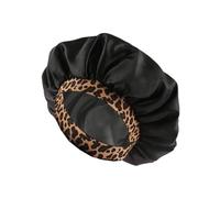 Gorro for dormir de satén, gorro for dormir nocturno, gorro for el cuidado del cabello, gorro de ducha de ala ancha de seda de leopardo Popular(Black)