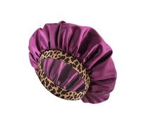 Gorro for dormir de satén, gorro for dormir nocturno, gorro for el cuidado del cabello, gorro de ducha de ala ancha de seda de leopardo Popular(Purple)