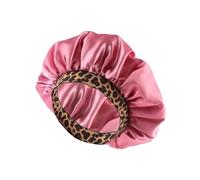 Gorro for dormir de satén, gorro for dormir nocturno, gorro for el cuidado del cabello, gorro de ducha de ala ancha de seda de leopardo Popular(Pink)