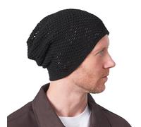 Gorro Hombre para El Verano De Punto Fino Y Grueso, Sombrero Y Gorra Mujer De Algodón 100%, Slouch Beanie Ligero Y Ventilado Hecho A Mano Negro
