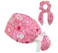 Gorro médico rosa con diseño de cerditos para dormir, sombrero ajustable con lazo trasero, talla única, para mujer, pelo largo para mujer, multicolor, M-L