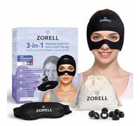 Gorro Migraña Frío/Calor 360° con Gel Extra Grueso y Antifaz | Set Antimigraña Reutilizable para Alivio de Migraña, Cefalea y Dolor de Cabeza, con tapones oido (Set 3 en 1)