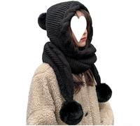 Gorro moderno con bufanda todo en uno y orejeras para mujer hecho de fibra acrílica suave con elegante función de bola (negro)
