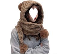 Gorro moderno con bufanda todo en uno y orejeras para mujer hecho de fibra acrílica suave con elegante función de bola (caqui)
