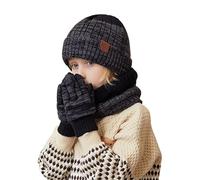 Gorro mujer hombre hasta 10 años niños gorro guantes de cuello juego de tres piezas cálido invierno orejeras cálido gorro de lana de punto para niños grandes, Negro , talla única
