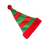 Gorro Navidad - Christmas Red and Green Splicing Sequin Hat Carnival Performance Party with Props Hat (Red, One Size)