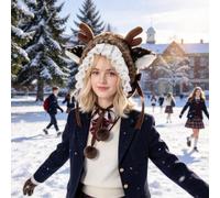 Gorro navideño con cuernos de reno Diadema Térmica Cortavientos | Gorro Festivo con Orejeras y Astas para Senderismo Acampada Mochilero Esquí Excursión Viajes y Ciclismo