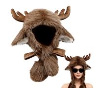 Gorro Navideño Con Forma De Animal: Pelo Falso De Felpa De 38 Pulgadas De Largo, Capucha Cálida Con Forma De Animal, Amuleto Con Orejera, Accesorio Novedoso De Invierno Para Cosplay Navideño | Peor