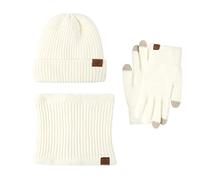 Gorro para hombre y mujer, conjunto de guantes de forro polar, cálido punto, calentador de cuello, gorro térmico, para deportes al aire libre, esquí, bicicleta, manoplas para hombre y mujer, Blanco