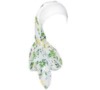 Gorro para mujer, bufanda para la cabeza para dormir calvo, gorros de cáncer, turbantes, Blanco/Verde Flor, talla única