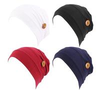 Gorro para Mujeres 4pcs 4 Color 10x5 Pulgadas de Gorro de algodón de algodón con botón Tapa de quimioterapia elástica para un Solo Color para Paciente Tapa de Trabajo Reutilizable para Enfermera