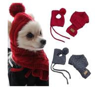 Gorro para perros de invierno con diseño de rayas cálidas de punto + bufanda, disfraz de cachorro, ropa de Navidad, Papá Noel (rojo, S)